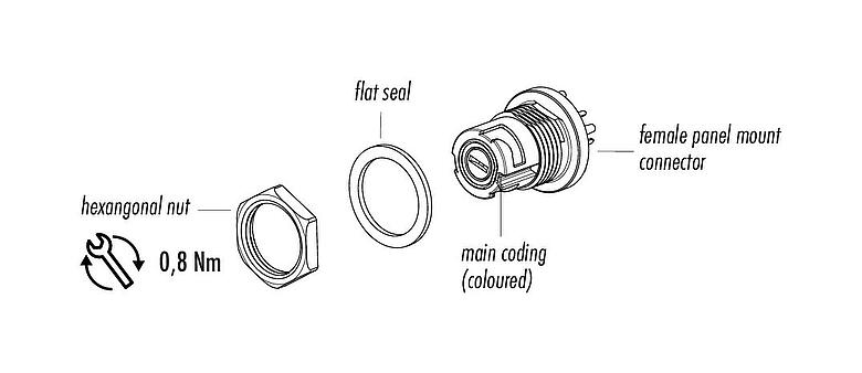 Assembly instructions 09 0762 190 05 - Bayonet Female panel mount connector, Contacts: 5, unshielded, THT, IP54 unplugged, Front mounting