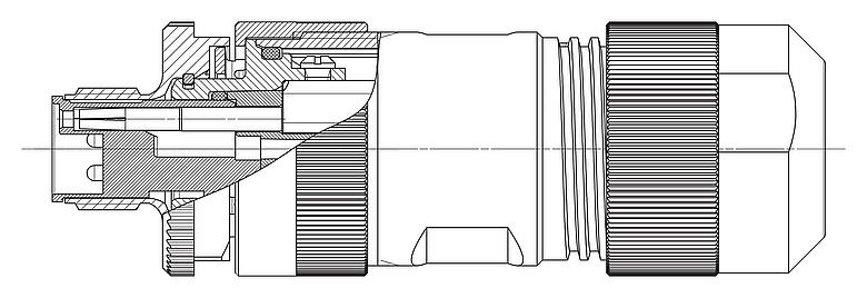 比例图 M12 直头针头电缆连接器, 极数: 4+FE, 8.0-13.0mm, 非屏蔽, 螺钉接线, IP67, M12x1.0, UL 2237正在准备中, 带PE接口