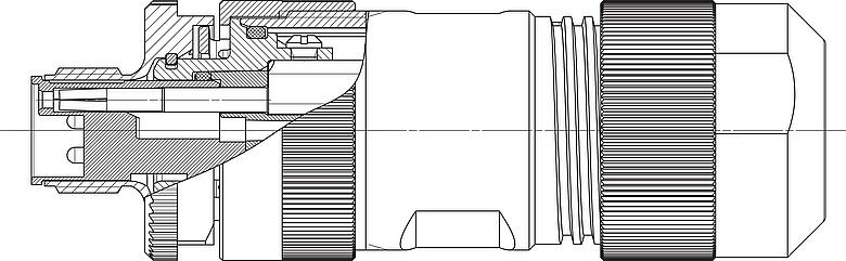 比例图 M12 直头针头电缆连接器, 极数: 4+FE, 8.0-13.0mm, 非屏蔽, 螺钉接线, IP67, M12x1.0, UL 2237正在准备中, 带PE接口