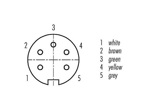 Contact arrangement (Plug-in side) 09 0116 702 05 - M16 Female panel mount connector, Contacts: 5 (05-a), unshielded, single wires, IP67, UL