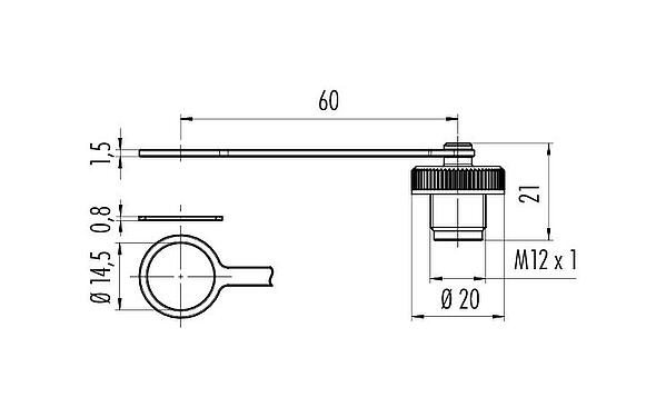 Scale drawing 08 2991 000 000 - M12-A/B/D/K/L/S/T/US/X - Protective cap for flange socket, front mounting; Series 713/715/763/766/813/814/815/825/866/876