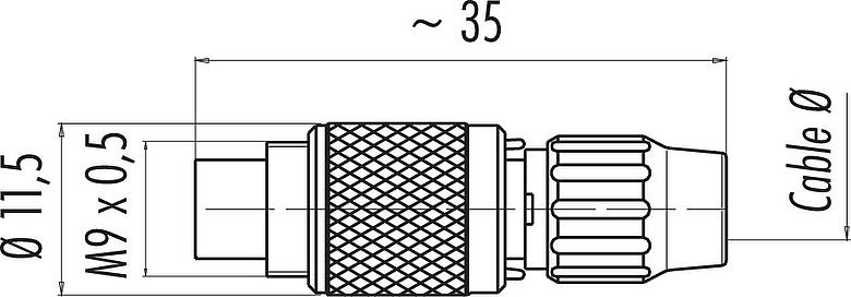 Scale drawing M9 Male cable connector, Contacts: 8, 4.0-5.0 mm, unshielded, solder, IP40