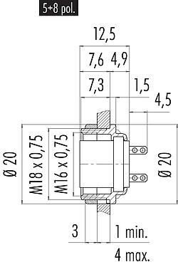 比例图 09 0328 80 07 - 孔头法兰座, 极数: 7 (07-a), 非屏蔽, 焊接, IP40, 板前固定