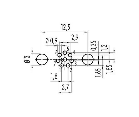 导体结构 M8 针头法兰座, 极数: 8, 可接屏蔽, THT, IP67, UL 2238, M8x1.0, 後壁安裝, 模压成型