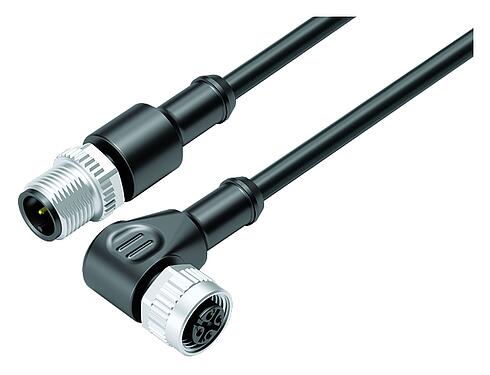 Illustration 77 3434 3429 50003-0200 - M12/M12 Connecting cable male cable connector - female angled connector, Contacts: 3, unshielded, moulded on the cable, IP69K, UL, PUR, black, 3 x 0.34 mm², 2 m