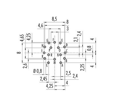 Conductor layout M16 Female panel mount connector, Contacts: 16, unshielded, THT, IP67, UL 2238, M18x0,75, Rear mounting
