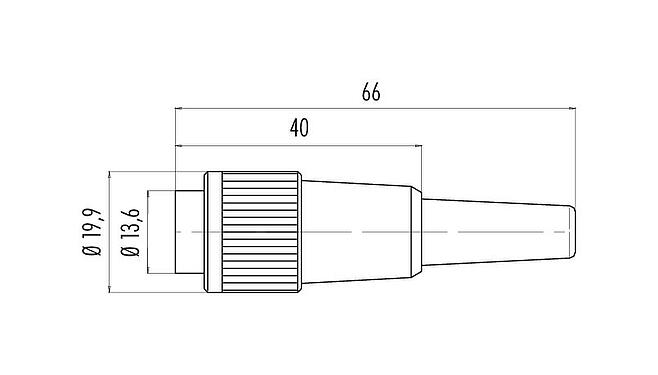 Scale drawing Bayonet Male cable connector, Contacts: 2, 3.0-6.0 mm, unshielded, solder, IP40