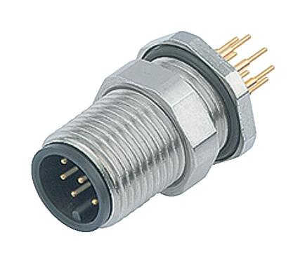 Illustration M12 Male panel mount connector, Contacts: 4, unshielded, THT, IP68, UL 2238, M12x1.0, Rear mounting, potted