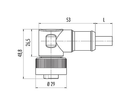 Scale drawing 79 0234 20 04 - RD24 Female angled connector, Contacts: 3+PE, unshielded, moulded on the cable, IP67, PVC, black, 4 x 1.50 mm², 2 m