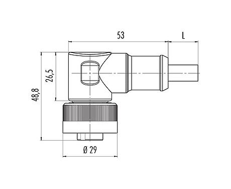 Scale drawing RD24 Female angled connector, Contacts: 6+PE, unshielded, moulded on the cable, IP67, PVC, black, 7 x 0.75 mm², 2 m