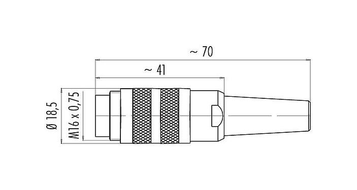 Scale drawing M16 Male cable connector, Contacts: 2 (02-a), 6.0-8.0 mm, shieldable, solder, IP40