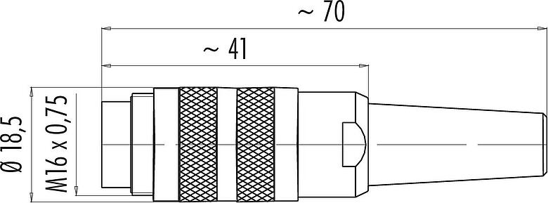 Scale drawing M16 Male cable connector, Contacts: 16, 4.0-6.0 mm, shieldable, solder, IP40