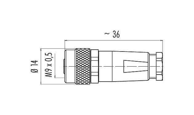 Scale drawing 99 0410 10 04 - M9 Female cable connector, Contacts: 4, 3.5-5.0 mm, shieldable, solder, IP67