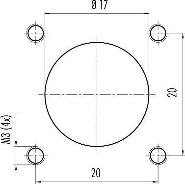 Assembly instructions / Panel cut-out M12 Square male panel mount connector, Contacts: 5, unshielded, single wires, IP69k, IP68, IP67, UL 2238, M3 (4x), Front mounting, Square housing 26 mm, Positionable coding alignment