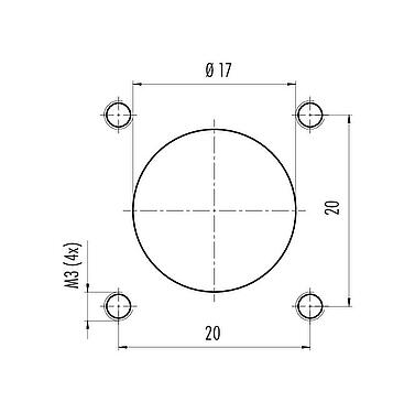 安装说明 M12 针头方型法兰座, 极数: 4, 非屏蔽, 带导线, IP69k, IP68, IP67, UL 2238, M3 (4x), 板前安装, 矩形外壳 26mm, 可定位的编码排列