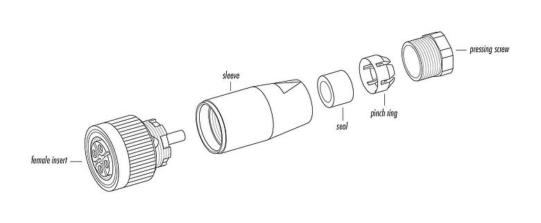 组件图纸 09 0440 010 04 - M18 直头孔头电缆连接器, 极数: 4, 6.5-8.0mm, 非屏蔽, 螺钉接线, IP67, UL