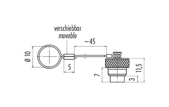 Scale drawing 08 0350 000 001 - M9 IP67 - Protection cap for cable socket; 702/712 series
