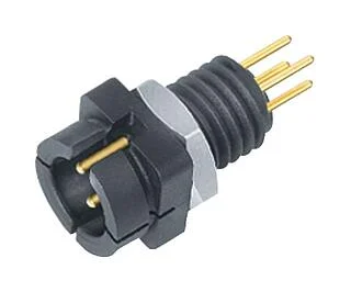 Snap-In Male panel mount connector, Contacts: 3, unshielded, THT, IP40, 1/4" 28 UNF, Front mounting
