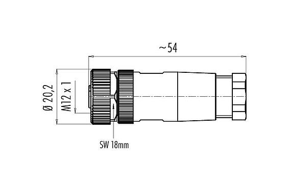 Scale drawing 99 0492 12 12 - M12 Female cable connector, Contacts: 12, 6.0-8.0 mm, unshielded, solder, IP67, UL