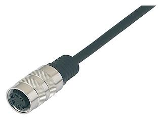 M16 Female cable connector, Contacts: 6 (06-a), shielded, moulded on the cable, IP67, PUR, black, 6 x 0.25 mm², 2 m