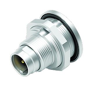 M9 Male panel mount connector, Contacts: 4, unshielded, solder, IP67, M12x0.5, Rear mounting, potted