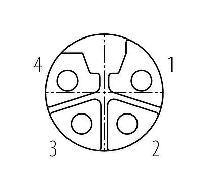 Contact arrangement (Plug-in side) 99 0638 58 04 - M12 Female angled connector, Contacts: 4, 8.0-13.0 mm, unshielded, screw clamp, IP67, UL 2238, M12x1.0, for the power supply