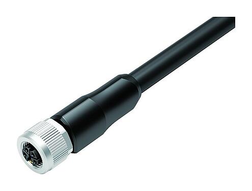 插图 M12 直头孔头电缆连接器, 极数: 4+PE, 非屏蔽, 预铸电缆, IP68, UL 2238, PUR, 黑色, 5x2.50mm², 2m