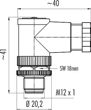 比例图 M12 弯角针头电缆连接器, 极数: 5, 6.0-8.0mm, 非屏蔽, 笼式弹簧, IP67