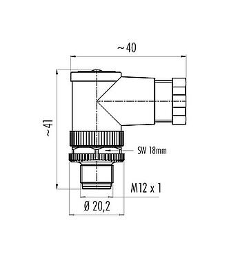 Scale drawing 99 0537 24 05 - M12 Male angled connector, Contacts: 5, 4.0-6.0 mm, unshielded, wire clamp, IP67