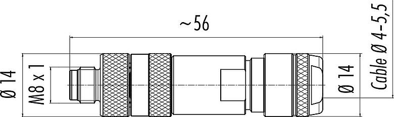 比例图 M8 直头针头电缆连接器, 极数: 4, 4.0-5.5mm, 可接屏蔽, 螺钉接线, IP67, 鸢尾花