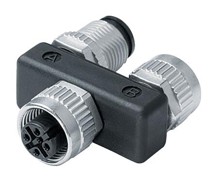 Illustration M12 Twin distributors, Y-distributor, male connector - 2 female connector, Contacts: 5, unshielded, pluggable, IP68, UL 2238