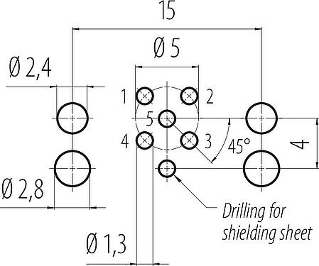 Conductor layout M12 Female panel mount connector, Contacts: 5, unshielded, THR, IP68, UL 2238, M12x1.0, Rear mounting, two-part design