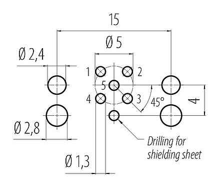 导体结构 M12 孔头法兰座, 极数: 5, 非屏蔽, THR, IP68, UL 2238, M12x1.0, 後壁安裝, 可分离设计