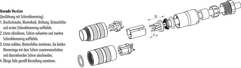 装配说明 99 5451 15 14 - 直头针头电缆连接器, 极数: 14 (14-b), 4.0-6.0mm, 可接屏蔽, 焊接, IP67, UL