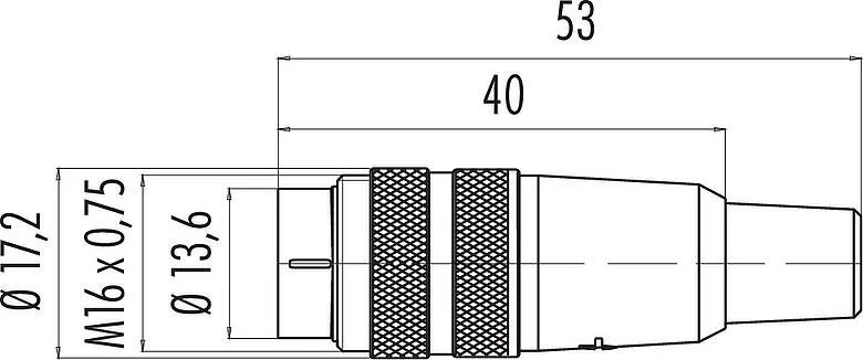 比例图 M16 直头针头电缆连接器, 极数: 2 (02-a), 6.0-8.0mm, 非屏蔽, 焊接, IP40