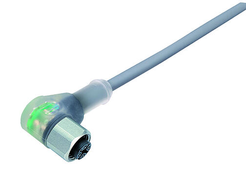 Illustration 77 3834 0000 20004-0500 - M12 Female angled connector, Contacts: 4, unshielded, moulded on the cable, IP69K, PVC, grey, 4 x 0.34 mm², stainless steel, 5 m