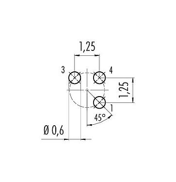 Conductor layout 09 3106 81 03 - M5 Female panel mount connector, Contacts: 3, unshielded, THT, IP67, front fastened