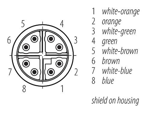 联系安排 (外掛程式側) M16 直头针头电缆连接器, 极数: 8, 5.5-9.0mm, 可接屏蔽, IDC, IP67