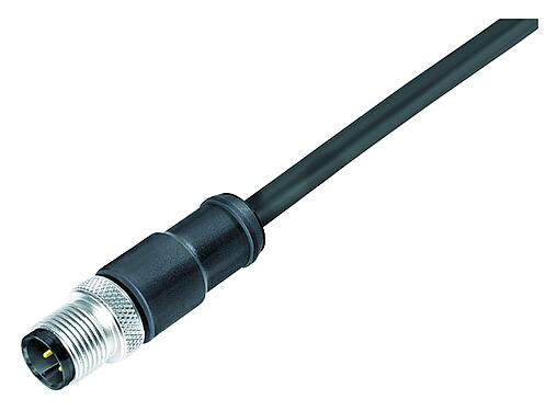 Illustration M12 Male cable connector, Contacts: 3, shielded, moulded on the cable, IP67, UL 2238, PUR, black, 3 x 0.34 mm², 5 m