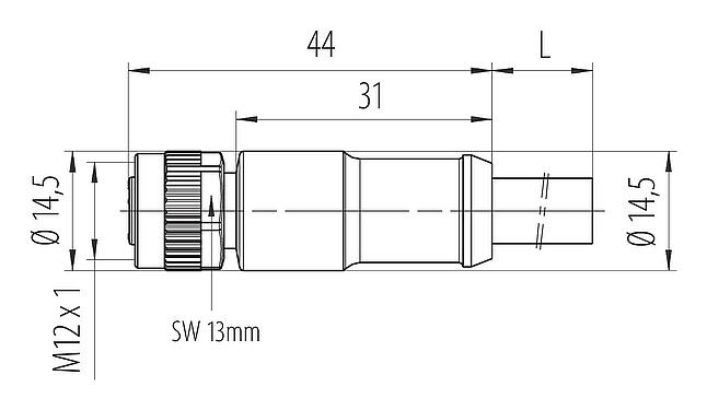 Scale drawing 77 0630 0000 50704-0500 - M12 Female cable connector, Contacts: 4, unshielded, moulded on the cable, IP68, PUR, black, 4 x 1.50 mm², 5 m