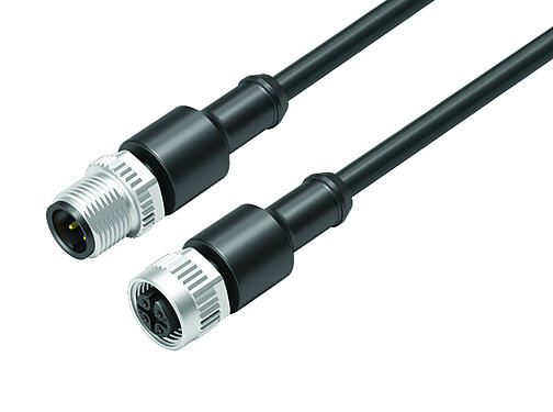 Illustration 77 3430 3429 50004-0200 - M12/M12 Connecting cable male cable connector - female cable connector, Contacts: 4, unshielded, moulded on the cable, IP69K, UL, PUR, black, 4 x 0.34 mm², 2 m