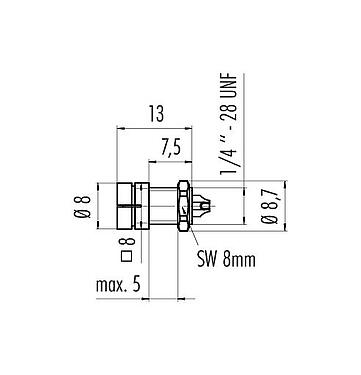 Scale drawing 09 9791 30 05 - Snap-In Male panel mount connector, Contacts: 5, unshielded, solder, IP40
