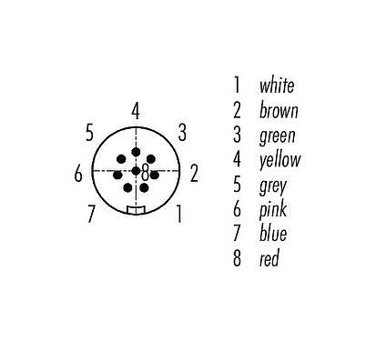 Contact arrangement (Plug-in side) Snap-In Male cable connector, Contacts: 8, unshielded, moulded on the cable, IP67, UL 2238, PUR, black, 8 x 0.25 mm², 2 m
