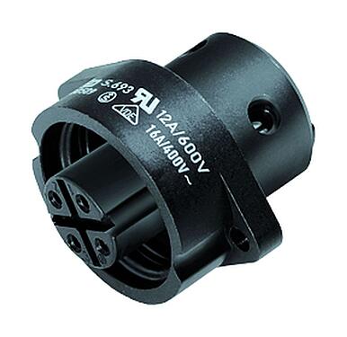 Illustration RD24 Female panel mount connector, Contacts: 3+PE, unshielded, screw clamp, IP67, UL, ESTI+, VDE, Front mounting