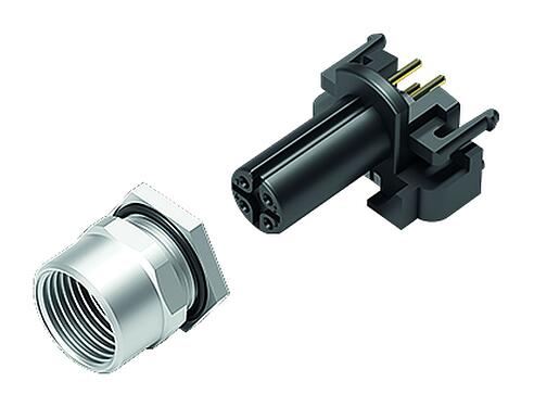 插图 M12 孔头法兰座, 极数: 5, 非屏蔽, THR, IP68, UL 2238, M12x1.0, 板前安装, 用于PCB组装