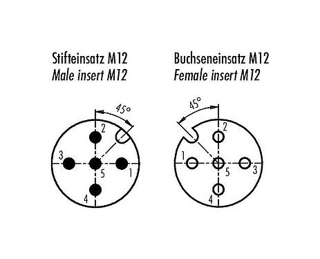 Contact arrangement (Plug-in side) 09 5241 00 05 - M12 Lead-through for control cabinet, Contacts: 5, shielded, pluggable, IP67, M12x1.0