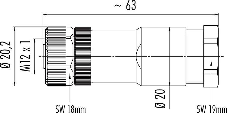 比例图 M12 直头孔头电缆连接器, 极数: 8, 8.0-10.0mm, 非屏蔽, 螺钉接线, IP67, UL 2238, PG 11