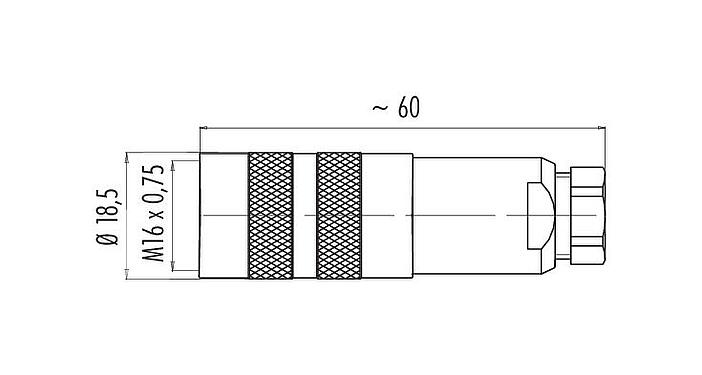 Scale drawing M16 Female cable connector, Contacts: 4 (04-a), 4.0-6.0 mm, shieldable, solder, IP67, UL 2238