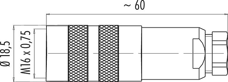 比例图 M16 直头孔头电缆连接器, 极数: 4 (04-a), 4.0-6.0mm, 可接屏蔽, 焊接, IP67, UL 2238