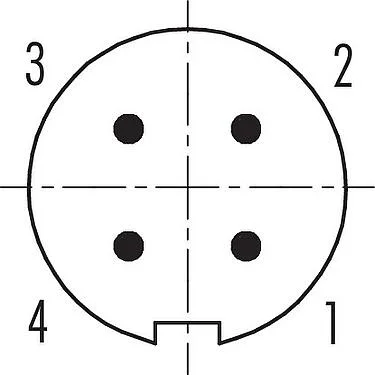联系安排 (外掛程式側) M9 针头法兰座, 极数: 4, 非屏蔽, THT, IP67, M12x0.5, 後壁安裝, 模压成型